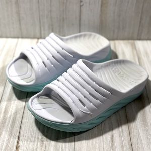Hoka One One Ora Recovery Slide Women 8 Light Blue White Slip On Comfort Sandals